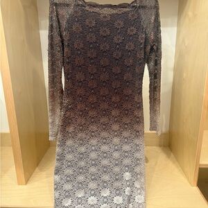 Chic Ombre Lace Long Sleeve Dress with Shimmer